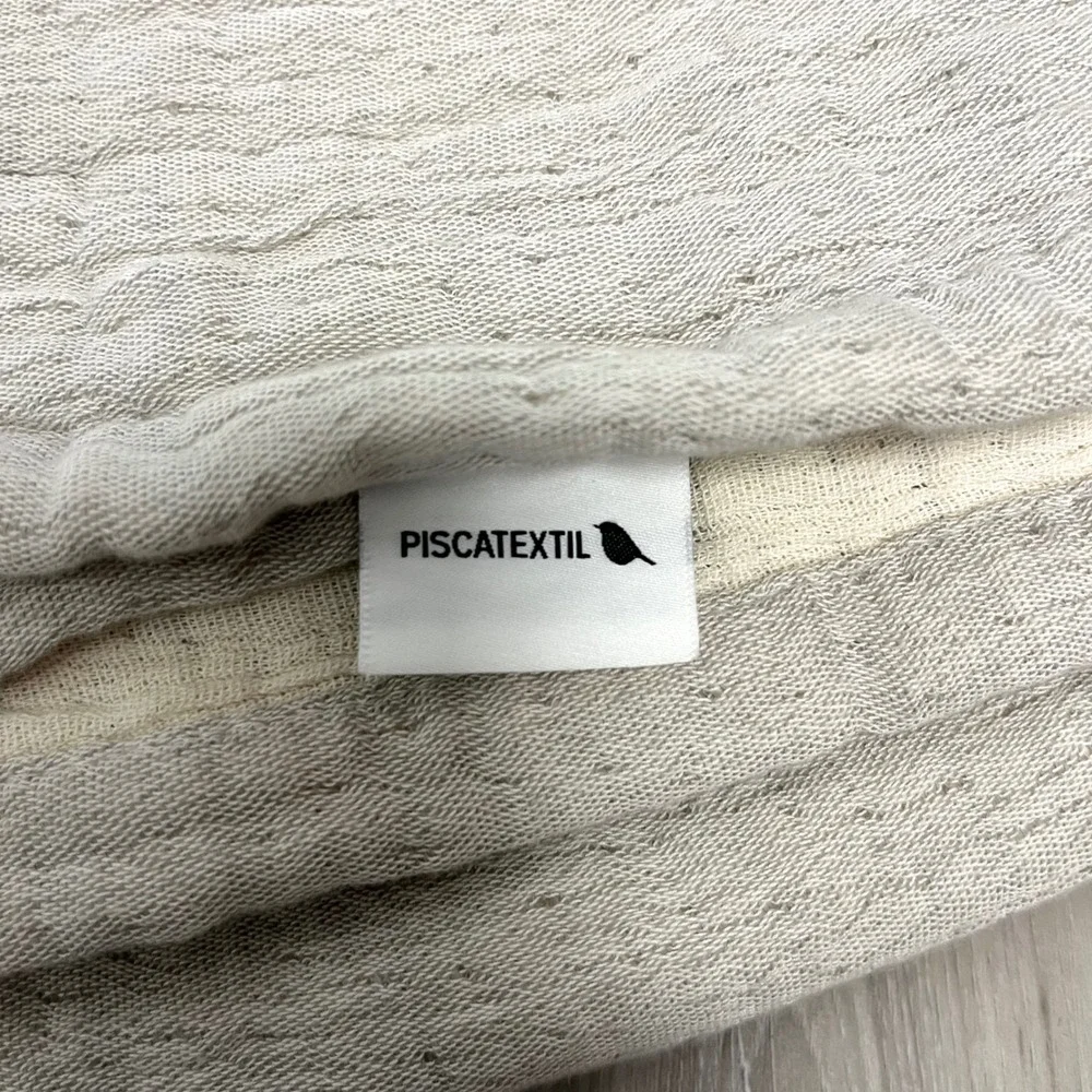 Piscatextil Beige 100% Cotton Fringed Textured Throw Blanket in OS